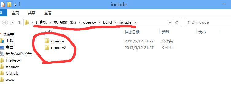 opencv解压后的include目录