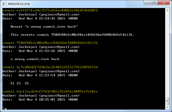 执行git revert 后的log